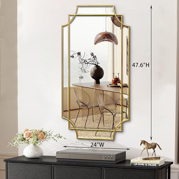 HQiJun Wall Mirror Full Length, Scalloped Beveled Polished Decorative Mirrors
