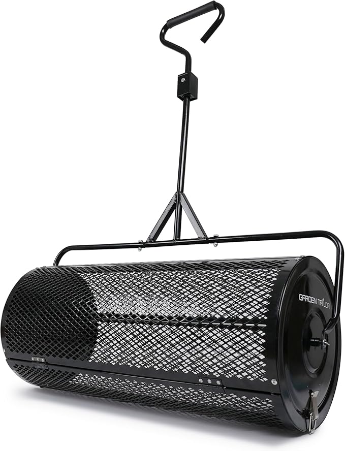 Compost Spreader 36 Inch Towable Peat Moss Spreader with Installation Support Accessories, Metal Mesh Roller Lawn Spreader for Top Soil, Manure, Mulch, Top Dressing - Garden spreaders for lawns