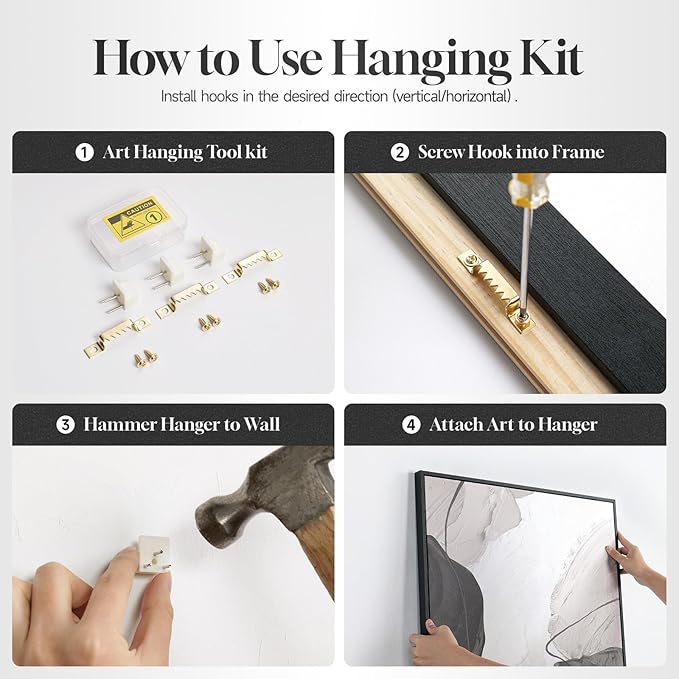 Framed Neutral Abstract Floral Wall Art, 2 Piece Black and Beige Minimalist