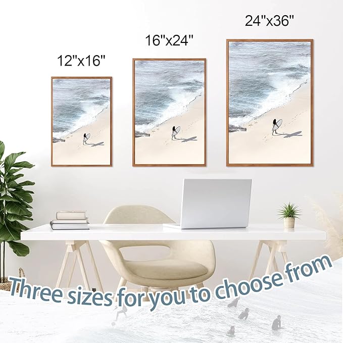 CHDITB Coastal Surfing Framed Canvas Wall Art Set, Ocean Wave Wall Decor, Beach Surfer Artwork, Summer Beachy Painting for Bedroom Dining Room Bathroom Office Decoration 16"x24"X3