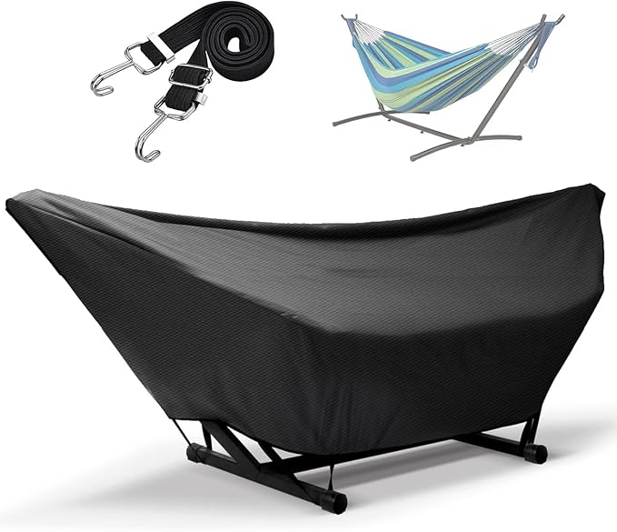 Hammock Cover Waterproof,10-15FT Outdoor Hammock Covers with Elastic Ropes,Adjustable Buckle and Zip,420D Oxford HammockBeds Cover for Garden,Patio,Beach Hammocks Stand (Black, 11-12FT)
