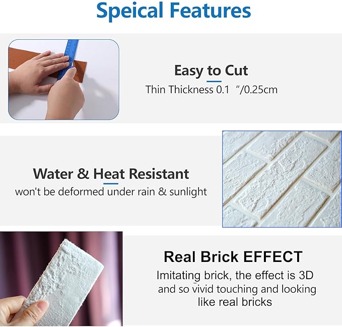 White Faux Brick Wall Tiles, 3D Thin Brick Veneers