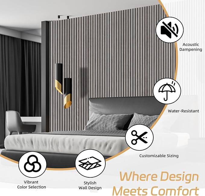 4 Pack Wood Panels for Wall, 106.3" × 11" Wood Slat Acoustic Panels for Wall