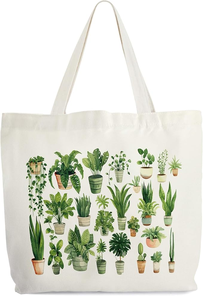 Plants Tote for Women, Vegan Canvas Tote, Plant Lover Gift Bag, Just One More Plant Library Book Bags, Plantaholic Shopping Bags, Botanical Shoulder Bag Gifts for Vegetarian Plant Lady -60