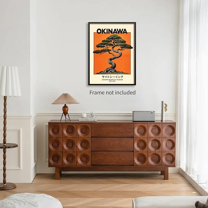 Heltrappe Japanese Canvas Wall Art Okinawa Prints Vintage Japanese Bonsai Tree