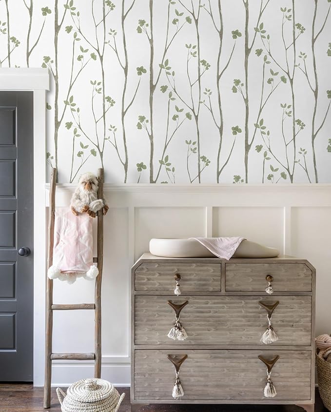 Timeet Green Leaf Wallpaper 16" x 197" Boho Floral Peel & Stick Removable