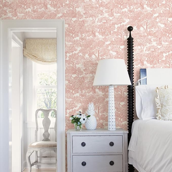 Chesapeake, Spinney Rose Toile Wallpaper, Pre-Pasted, 20.5-in x 33-ft