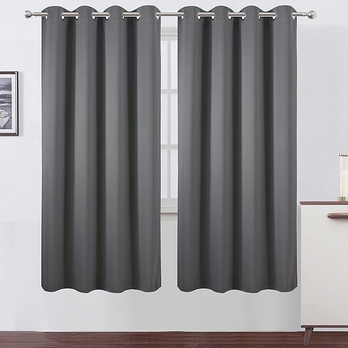 LEMOMO Grey Blackout Curtains/52 x 72 Inch/Set of 2 Panels Thermal Insulated