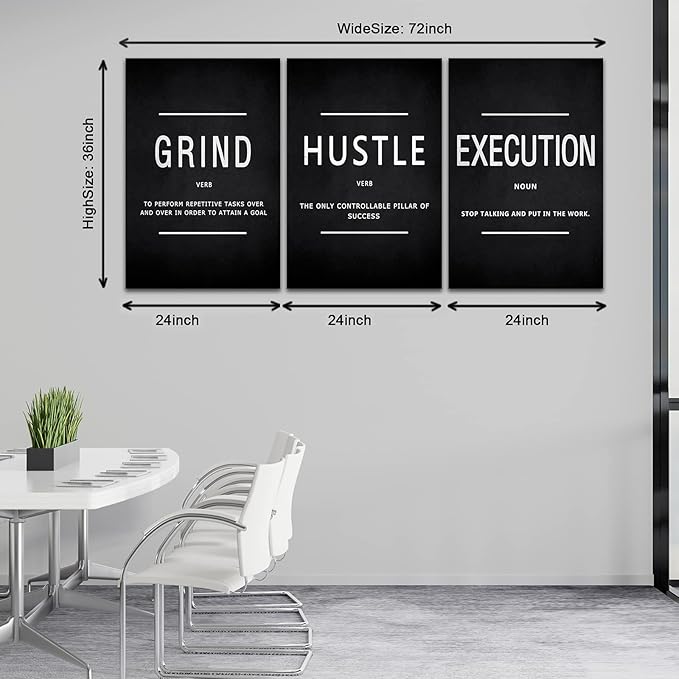 Large Office Painting, Grind Hustle Execution Motivational Poster Entrepreneur