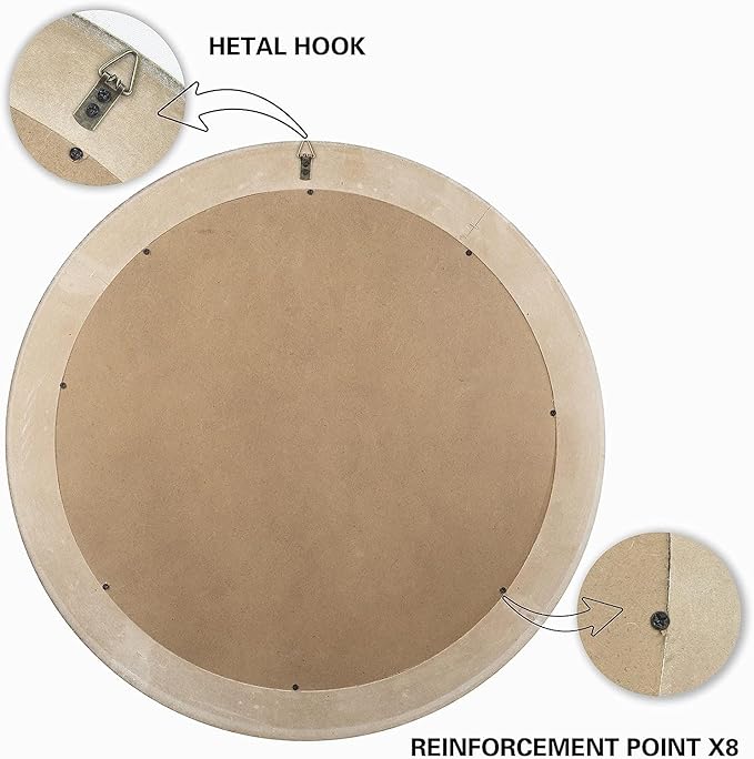 Reflinto 30 Inch Rustic Farmhouse Wooden Round Mirrors