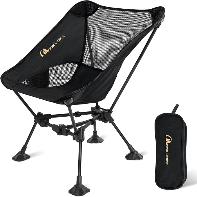 MOON LENCE Portable Camping Chairï¼Lightweight Backpacking Hiking Chairs,Compact,Foldable,with Anti-Sinking Large Feet for Beach,330 lbs Capacity (Black, Standard)