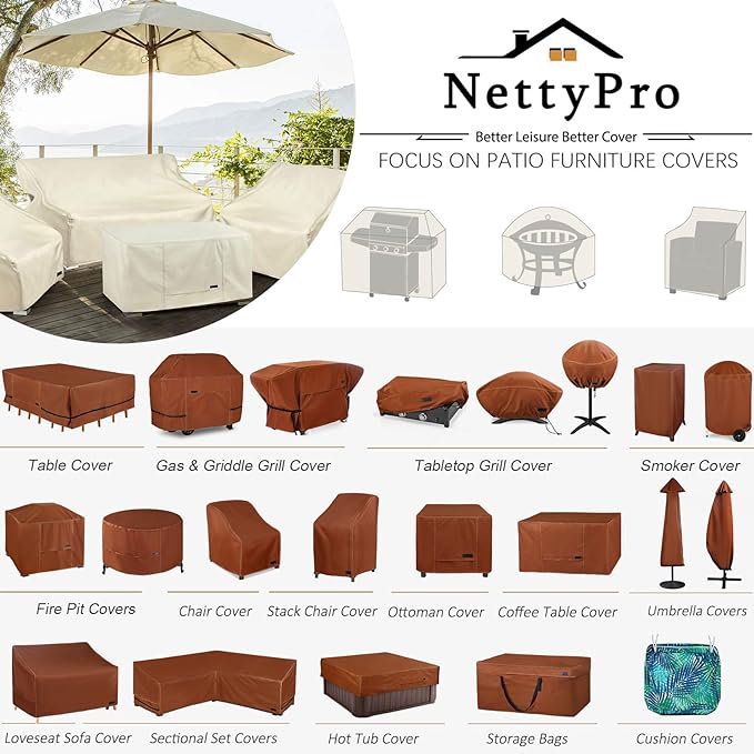 NettyPro Grill Cover Heavy Duty Waterproof 64 inch, Outdoor 2-3 Burners Gas BBQ Cover for Outside Weber, Char-Broil, Brinkmann, Nexgrill Barbecue, Beige