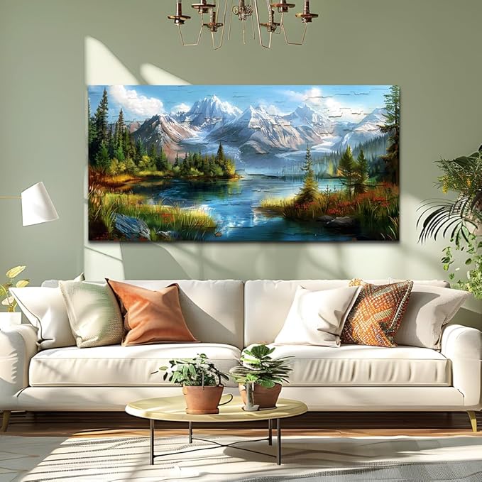 FUHAIHUA Canvas Wall Art For Living Room Large Wall Decor For Office Modern Bedroom Decoration Mountain Rivers Landscape Pictures Farmhouse Painting Artwork Wall Mural Aesthetic Home Decor 30x60 In