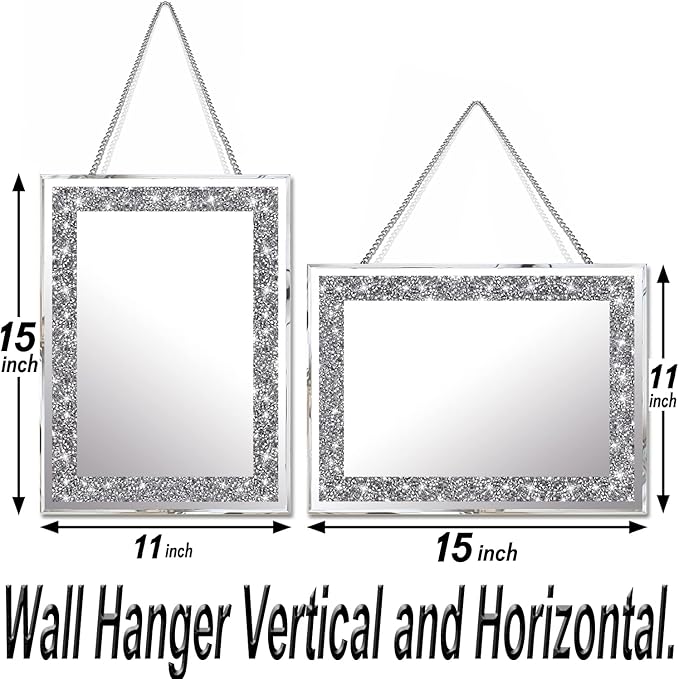 2 Piece Wall Mirrors, Crush Diamond Wall Décor Silver Decorative Mirrors