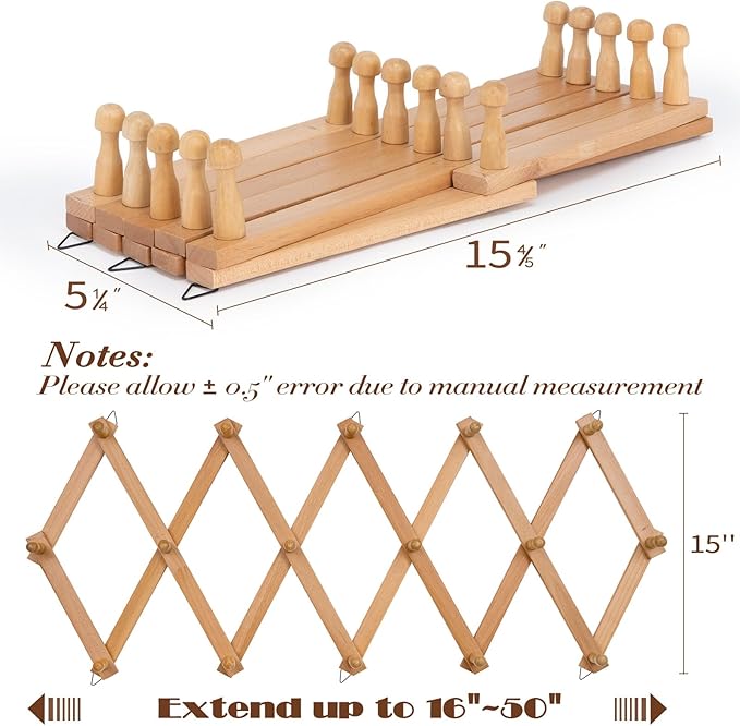 SCUNDA Wall Rack with 16 Hooks, Wooden Wall Expandable Coat Rack