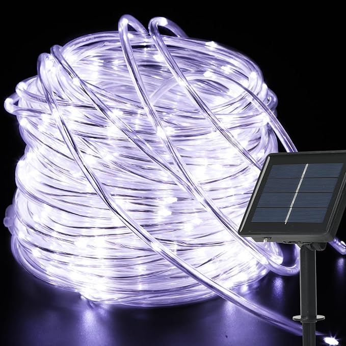 200 LED Solar Rope Lights Outdoor, 66FT Solar String Lights Indoor Waterproof Solar Powered Trampoline Light Clear Tube Pool Light for Camping Fence Yard Walkway Path Garden Outside Decorï¼White