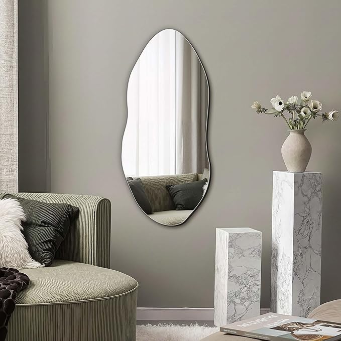 Delma Irregular Wall Mirror, Frameless Decorative Mirror