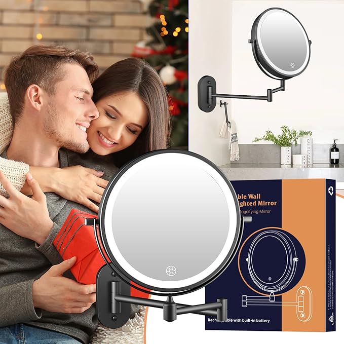 FUNTOUCH 5000mAh Rechargeable Wall Mounted Lighted Makeup Vanity Mirror