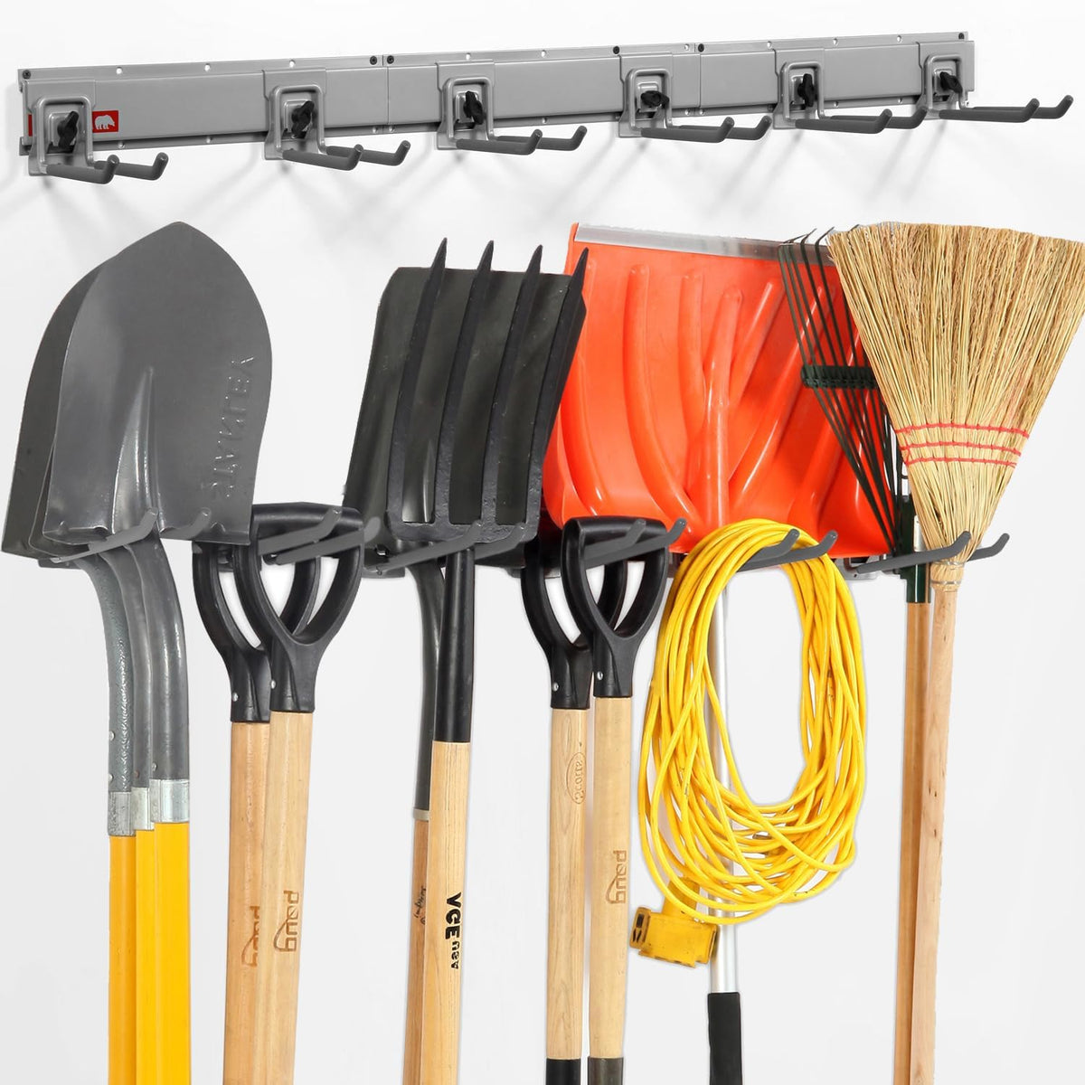 Clamping Garden Tool Organizer, Garage Organization Wall Mount Tool Holder, Heavy Duty Garage Storage Tool Rack, Shovel Hangers Yard Tool Hook, Hold Up to 420lbs (48Inch Grey)