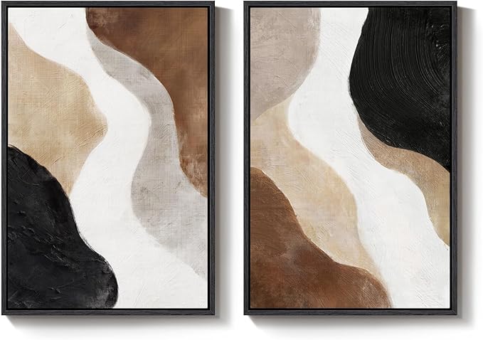 Large Framed Neutral Abstract Wall Art Set of 2