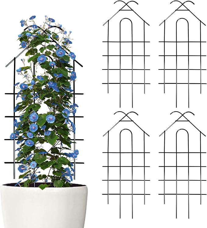 ARIFARO 40'' Metal Garden Trellis for Climbing Plants, Indoor/Outdoor Sturdy Plant Trellis for Potted Plants,House Plants, Climbing Vines, Pack of 4, Black