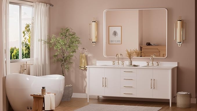 TETOTE 48 x 36 White Mirror for Bathroom Metal Frame Wall Mounted Rectangle