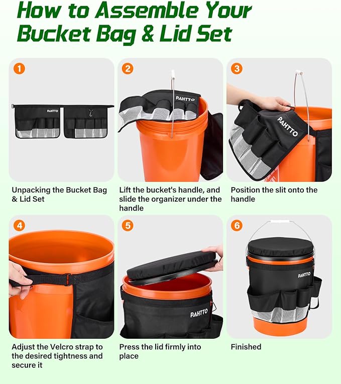 5 Gallon Bucket Seat with Tool Organizer Bag, Bucket Seat Lid & Tool Storage Caddy, Silent 360° Swivel Bucket Chair, Waterproof Comfortable Cushion for Camping, Fishing, Gardening, Yard Work, Hunting