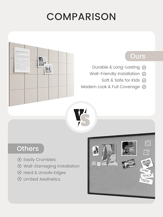 Bumusty Large Felt Bulletin Board, 30 Push Pins, 40 Adhesive Tabs