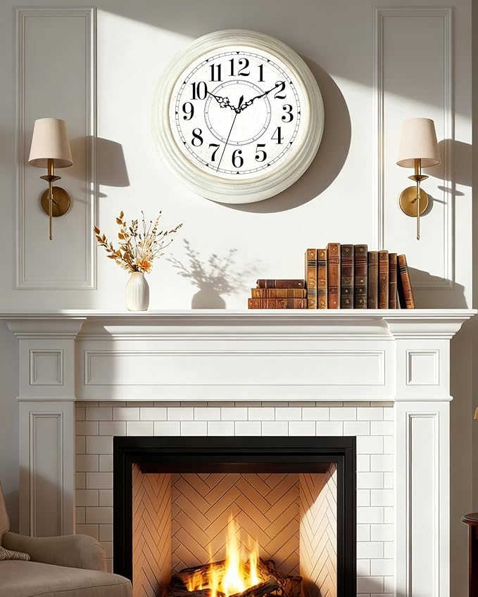 Vintage Wall Clock 13 Inch Quartz Silent Non-Ticking Analog Clock Battery