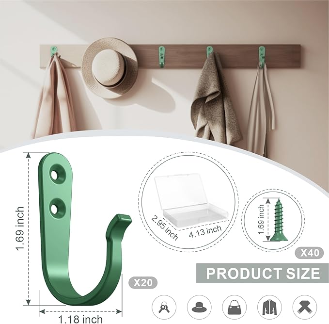 BREYDROK 20PCS Heavy Duty Metal Wall Hooks, Coat Hooks