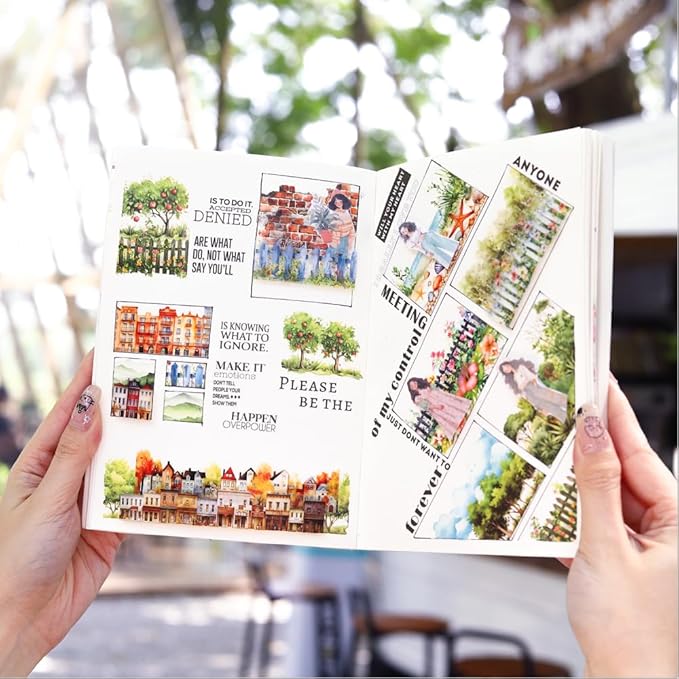 20 Sheets Seaside Landscape Pre-Cut Journaling Stickers Book for Junk Journaling, Scrapbooking, Collage, Planner, Album, Transparent PET and Washi Stickers for Adults