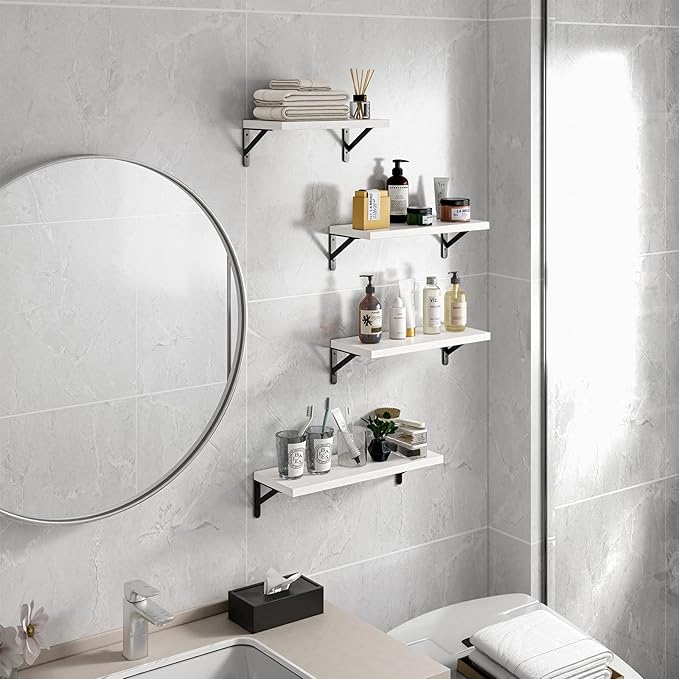 YGEOMER Floating Shelves for Wall, Different Sizes White Wall Shelves for