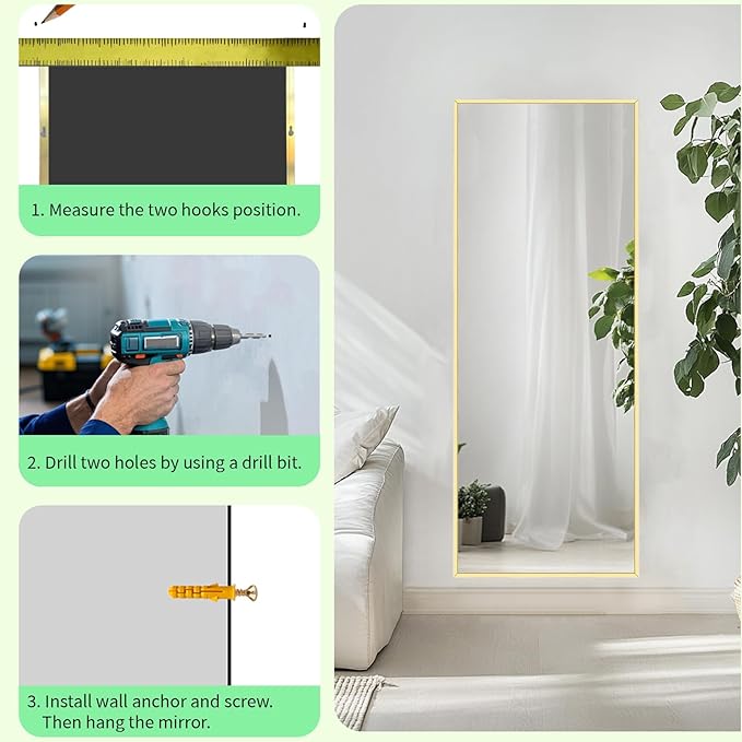 Sunniry Gold Floor Mirror 48x16 inch, Full Body Mirror