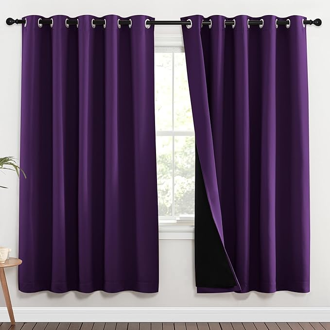 NICETOWN Royal Purple Full Shade Curtain Panels, 70 x 72 inch, Pair of Energy