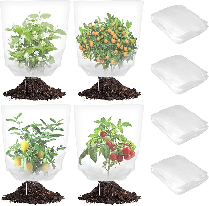Zihvfzu 4 Pack Garden Netting Mesh with Drawstring â 3.5 x 2.3 FT Bird Netting for Blueberry Bushes, Fruit Trees & Vegetables, Insect & Deer Barrier for Cicada, Squirrel, Animals Protection (White)
