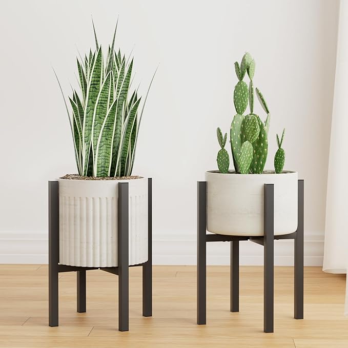 2-Pack Adjustable Metal Plant Stand Indoor Outdoor - Fits 8 to 12 Inches Pots - Mid Century Modern Planter Stand Black Flower Pot Holder Home Decor for Gardening Gifts