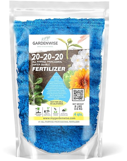 20-20-20 Water-Soluble Fertilizer â Powder for Liquid Plant Food for Indoor & Outdoor Plants, Orchids, Vegetables, Lawns, Flowers â 20 20 20 Fertilizer 4 Quarts (8 lbs)