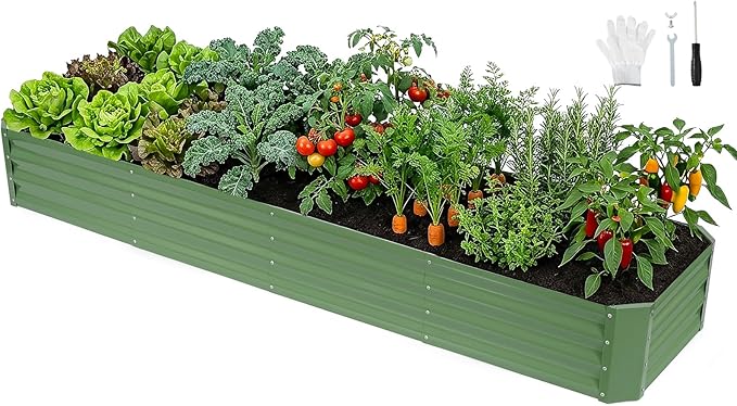 INNO STAGE 8Ã2Ã1ft Galvanized Raised Garden Bed Kit, Galvanized Planter Raised Garden Boxes Outdoor, Large Metal Raised Garden Beds for Vegetables, Flowers, Herbs, and Succulents, OliverGreen