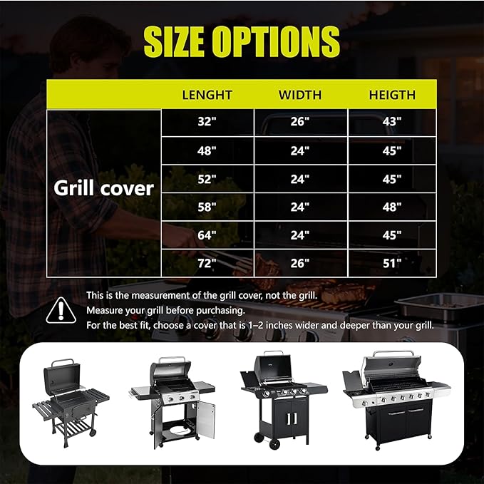YSPACE Grill Cover 52 Inch Heavy Duty Waterproof, 7106 BBQ Gas Grill Cover with Reflective Strips & Buckle Straps, Fits Weber Spirit 300 Series, Spirit E-310 E-315 E-330, Char-Broil, Nexgrill