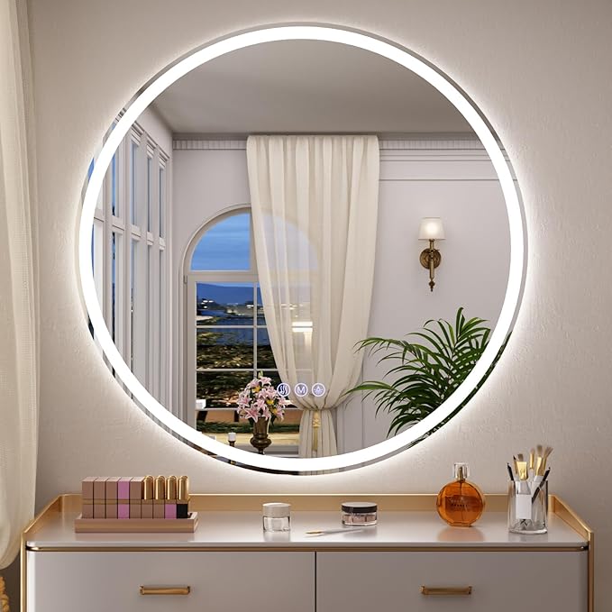 BEAUTYPEAK 24x24 LED Round Bathroom Mirror