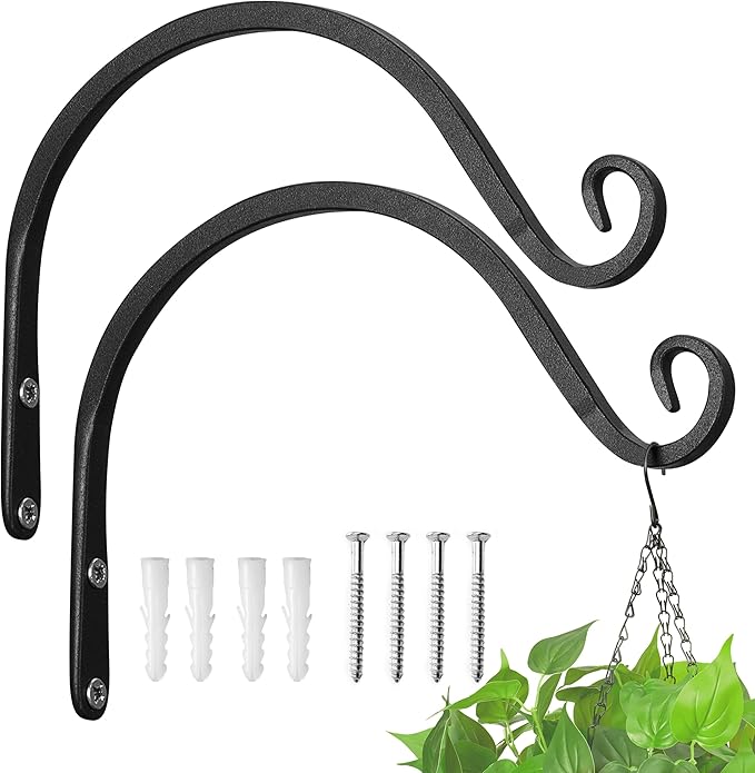 Kingsyard 2-Pack Wall Plant Hanger Outdoor - Heavy Duty Metal Hanging Bracket Hooks for Hanging Plant, Bird Feeders, Lanterns, Wind Chimes Outdoor & Indoor, 8-Inch/Black
