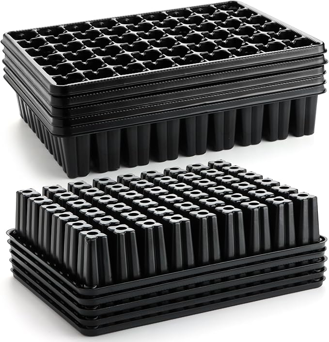 RooTrimmer 54 Cell Seed Starter Trays, 2.8" Deep Plug Flat Tray,10 Pieces Big Holes Germination Tray, Thick Durable Seedling Plastic Nursery Reusable Trays (11.14inch Ã14.6 inch, 10-Pack)