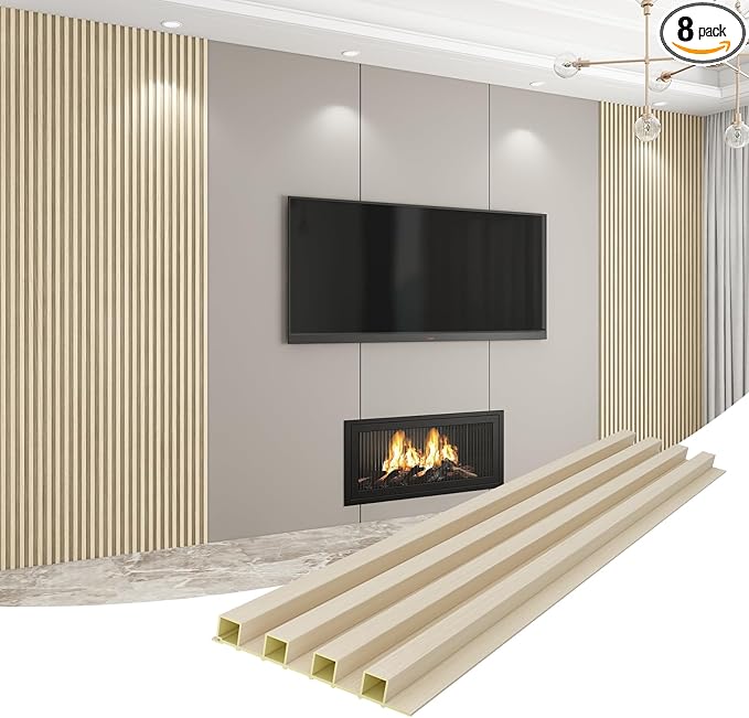 8-Pack WPC Wall Panels 118ââ x 6.1ââ 3D Slat Wall Panel Acoustic Wall Paneling