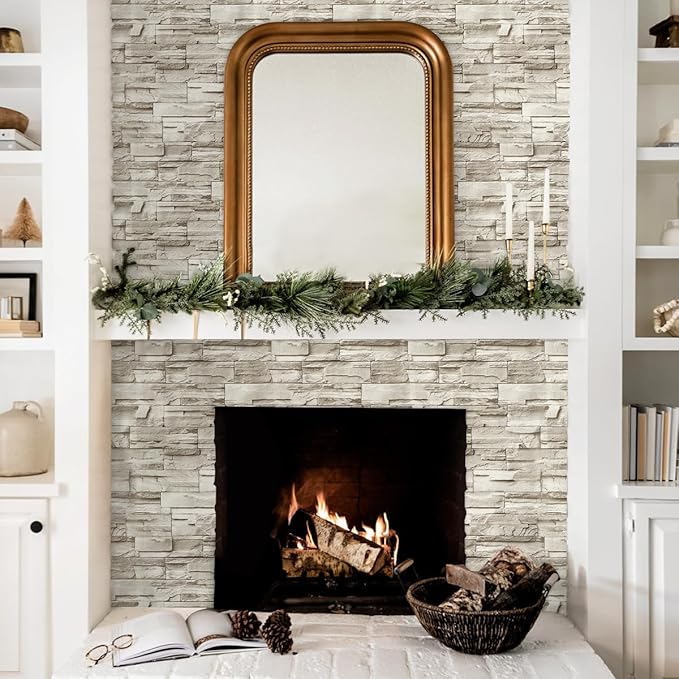 Jeweluck Stone Wallpaper Peel and Stick Brick Wallpaper 17.7”×787.4” Brick