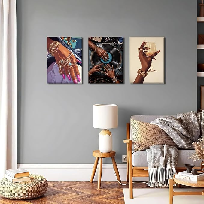 YFvrPt Black Woman Wall Art Set of 3, Trendy African American Women Wall Decor