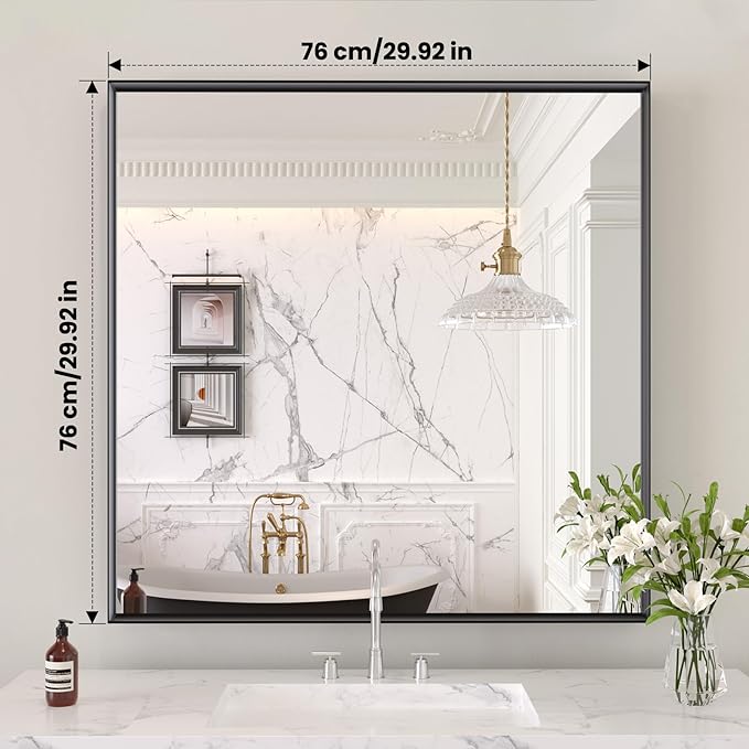 LOAAO Black Bathroom Mirror 30"X30"