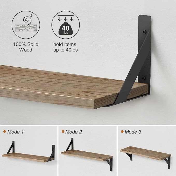 Forbena Wood Floating Shelves for Wall 24 inches Long, Large Bathroom Hanging