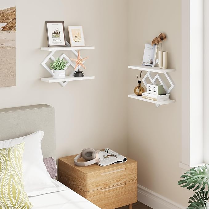 ELYKEN Floating Shelves for Wall, 2-Tier Wall Mounted Storage Shelves for Books