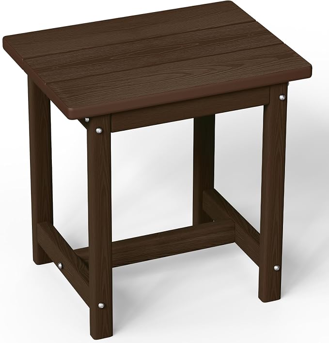 Outdoor Side Table â 17" HDPE Adirondack Side Tables, Sturdy Small Outdoor Porch Tables, Weather-Resistant & Easy Assembly Patio End Table for Garden, Balcony, Porch & Poolside (Brown)