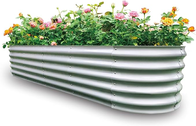 Gardmax Galvanized Raised Garden Bed, Lightweight Planter Boxes Outdoor with Easy Assembly, Large Garden Bed for Vegetables, Fruits, Flower Silver 8x2x1.5 FT